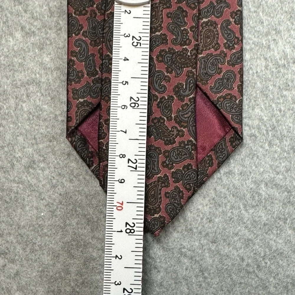 Vintage Puritan Pure Silk Paisley Necktie Pink Burgundy Mens Classic Tie 56x3in